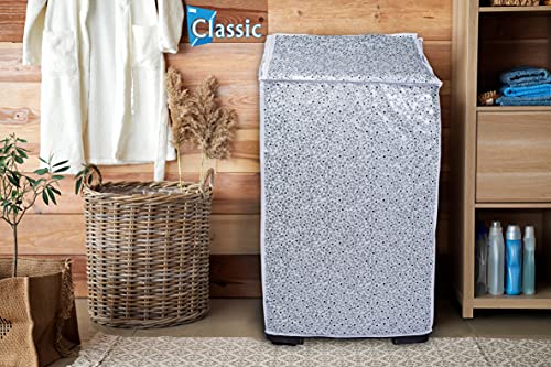 Image of Classic Top Load Washing Machine Cover Suitable For Whirlpool 360 / Stain Wash Back Panel 6 Kg, 6.5 Kg, 7 Kg, 7.5 Kg (58cmsX58cmsX97cms, White & Grey)