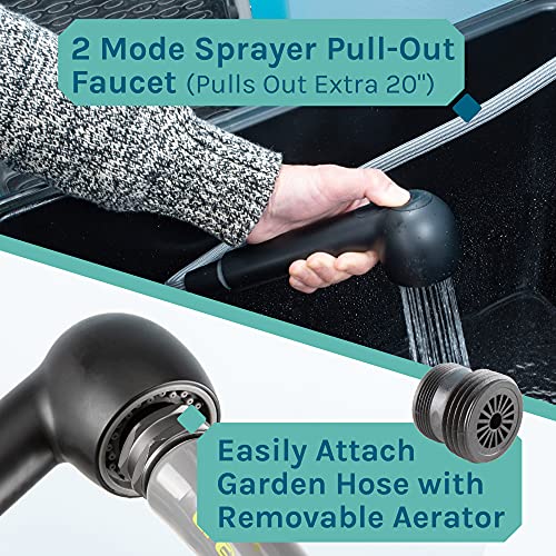 Space Saver Utility Sink By Js Jackson Supplies, Pull-Out Faucet, Soap Dispenser, Black Tub (Black) #TOP5