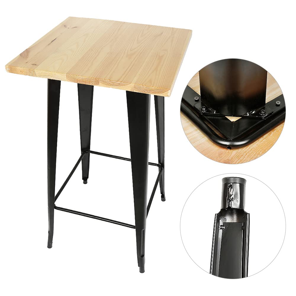 MAYMA Table de Bar Bois métal Table Mange Debout Fer Design Industriel Table Haute de Bistro,Table Haute carrée 60 * 60 * 110cm Mange Debout Style Industriel en métal,pour 2 à 4 Personnes