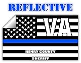 Reflective Henry County Virginia VA Thin Blue Line Stealthy Old Glory USA Flag | Honoring Law Enforcement Officers Sheriffs | County State Decal Bumper Sticker 3M Vinyl 3" x 5"