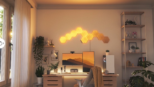 Nanoleaf Elements Wood Look Smart Wall Lights, Hexagon LED Wall