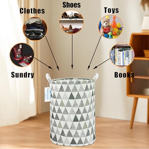 Image of Laundry Hamper Fabric Organizer Collapsible Basket Grey triangle | Waterproof Storage Bin Kids Toy Clothes Baskets for Gift Children Nursery Bedroom Bathroom