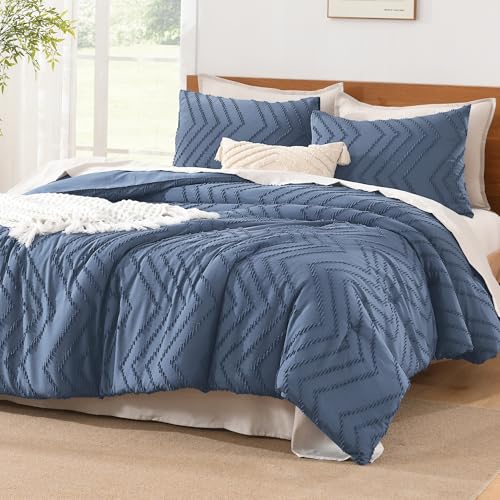 Image of Litanika Boho Queen Comforter Set, 3 Pcs Ocean Blue Lightweight Bedding Set