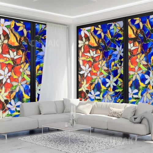 Image of CHIPAK Premium Vinyl Privacy Stained Window Glass Film (18x240 Inch) - Self-Adhesive Decorative Sticker Opaque Sheet Tint Wallpaper for Glass Cover Window, Door, Office, Home.| Anti-UV. Blue Patti