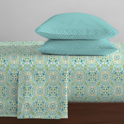 Image of Livspace Cotton Super King Size Bedsheet for Double Bed | 108 inch x 108 inch | 144 TC Flat Cotton Bedsheet with 2 Pillow Covers, Soft & Breathable - Bello Pure Nest Collection (Teal)