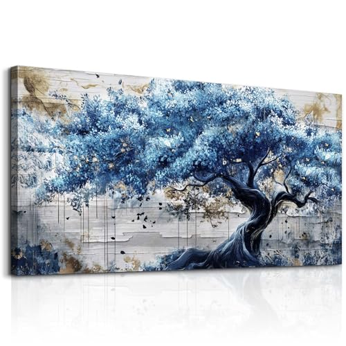 ERQINHUA Blue Tree Wall Paintings Canvas Wall Art For Living Room Large Wall Decor For Bedroom Office Decorations Farmhouse Abstract Watercolour Pictures Artwork Home Decor Ready To Hang 20"X40"