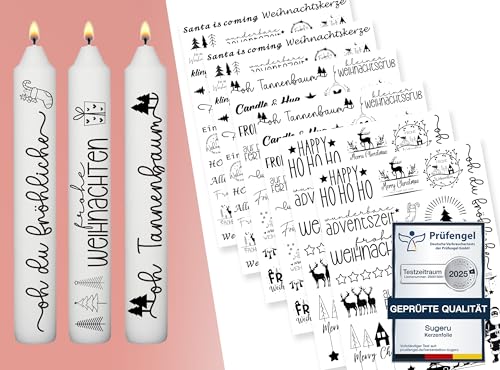 Sugeru 6 X DIN A5 hochzeits kerzenfolie(200+Muster), Kerzentattoo Wassertransferdruck | Wasserschiebefolie kerzen dekorieren| kerzenaufkleber sticker (Weihnachten Ⅳ)
