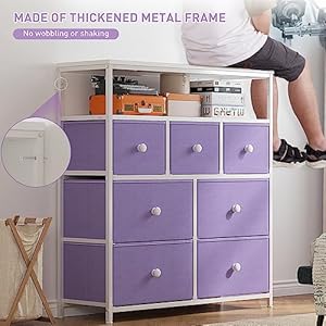 EnHomee Dresser, Dresser for Bedroom with 7 Drawers, Purple Dresser, Dresser TV Stand for Bedroom & Chests of Drawers, Dresser for Clothes Storage for Bedroom with Wooden Top and Metal Frame EnHomee Dresser Dresser for Bedroom with 7 Drawers Purple Dresser Dresser TV Stand for Bedroom Chests of Drawers Dresser for Clothes Storage for Bedroom with Wooden Top and Metal Frame