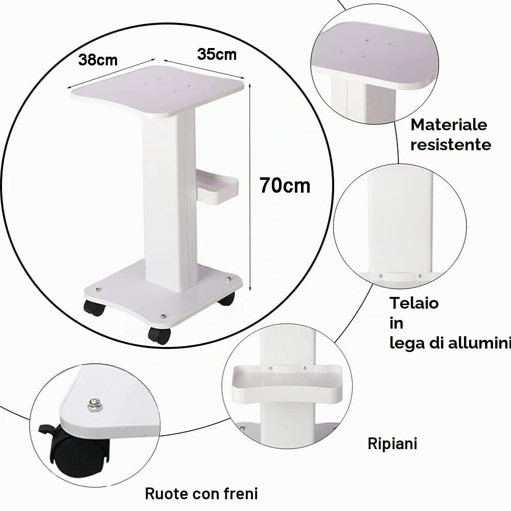 Carrello cosmetico da salone – Trolley portatile Beauty Salon in ABS con vano portaoggetti e ruota del freno – Spa Salon Barbiere Rolling Carrello per strumenti di bellezza e scopi medici