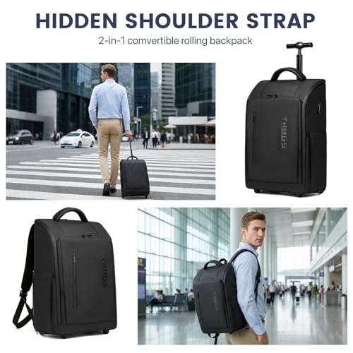 Rolling Backpack with Wheels, Waterproof Wheeled Backpack with USB Ports for Men Women, 15.6 Inch Travel Laptop Backpack with Wheels for Adults, Roller Carry-On Luggage Bag for Business Work - Image 3