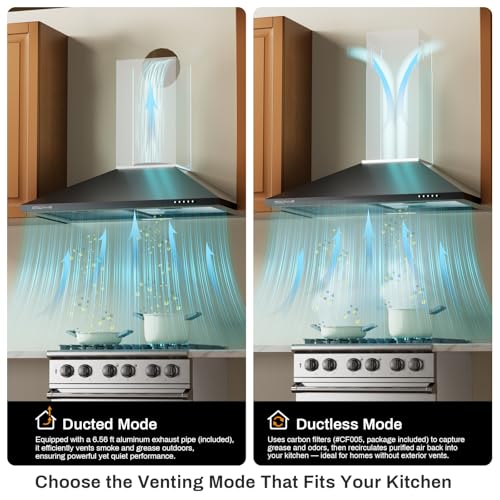 Image of 30 Inch Wall Mount Range Hood Stainless Steel Ducted /Ductless Convertible Kitchen Exhaust Hood with 450 CFM Motor, 3 Speed Fan, LED Lighting and Dishwasher Safe Filters