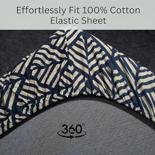 Image of Amazon Brand - Umi Cotton Fitted Bedsheet, Queen Size 78x60 Inches, Elastic Fit Bed Sheet, 10 Inch Deep Pocket, Soft Breathable Bedding, Durable Easy Care, with Pillow Cover-Midnight Maze