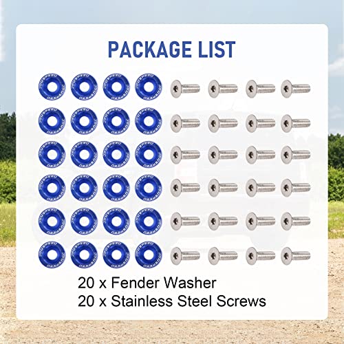 Image of JDMSPEED 20 Pcs Blue CNC Billet Aluminum Fender Washer Engine Bay Dress Up Kit