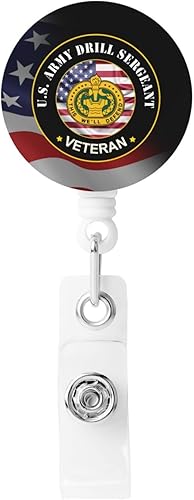 US Army Drill Sergeant Veteran Retractable ID Card Holder with Badge Reel for Name Tags, Ideal for Nurses, Doctors, and Office Employees