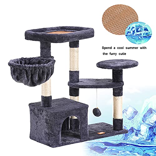 Heybly-Cat-Tree-Cat-Tower-Condo-with-Sisal-Covered-Scratching-Posts-and-Cooling-mat-for-Kitten-Smoky-Gray-HCT001SG