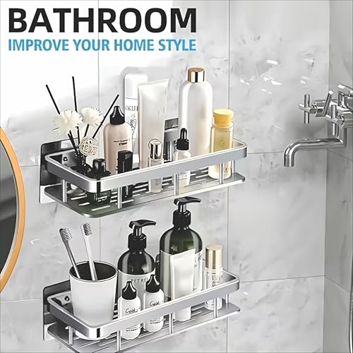 Image of Boniry 1 Pcs Bathroom Accessories Aluminium Heavy Duty Self Adhesive Bathroom Shelf for Wall, Multipurpose Wall Mounted Organiser, Washroom Organizer (Silver)