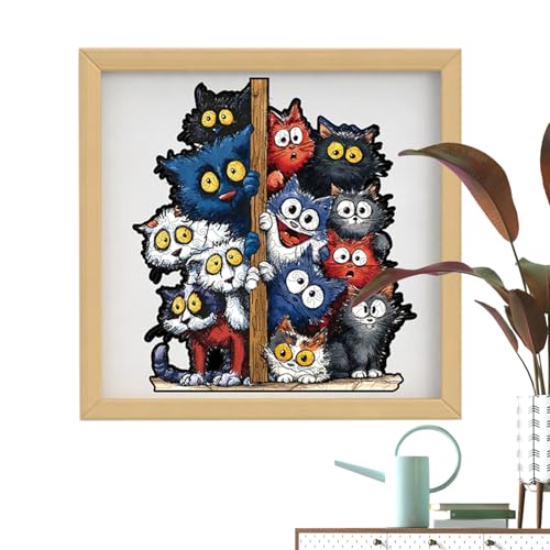 木製ジグソーパズル,立体 不規則 リアリスティック おもちゃ,猫 パズル フレーム - 愛好家 大人 子供 壁棚 家庭 家族 友人 向け