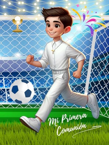 Mi Primera Comunión niño Fútbol ropa color blanco. Comunión Libro de Firmas y Fotos