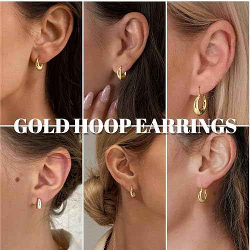 Gold Hoop Earrings for Women No Tarnish - Dainty Gold Earrings Trendy 14K Gold Plated Hypoallergenic Chunky Twisted Hoops Earring for Women Fashion Jewelry Gift