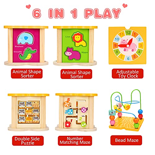 Baby-Toys-Small-Activity-Cube-6-in-1-Play-Center-Wooden-Bead-Maze-Animal-Shape-Sorter-Learning-Montessori-Sensory-Toys-Infant-Toys-6-12-9-18-Month-1-2-Year-Old-Toddler-Boys-Girls-First-Birthday-Gift