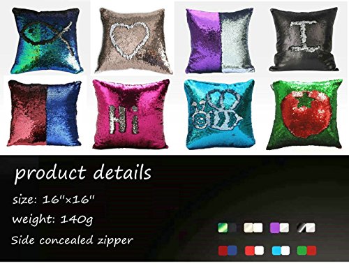 Freestyle Reversible Color Change Sequin Throw Pillow Cases Covers in Two-Tone, Mermaid Green and Black, 16x16, Creative Decorations on Sofas/ Armchairs/ Beds/ Floors/ Cars - Image 7
