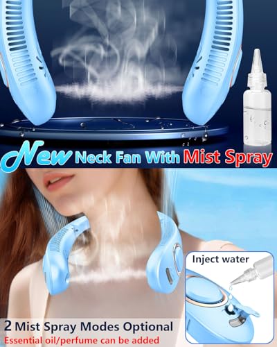 Image of Neck Fans Portable Rechargeable,Neck Fans that Blow Cold Air,Personal Cooling Device Wearable,Mini Ventilador Portatil,Bladeless Hand Free Neck Fan USB Chargeable Hot Flash Presents for Women Men Blue