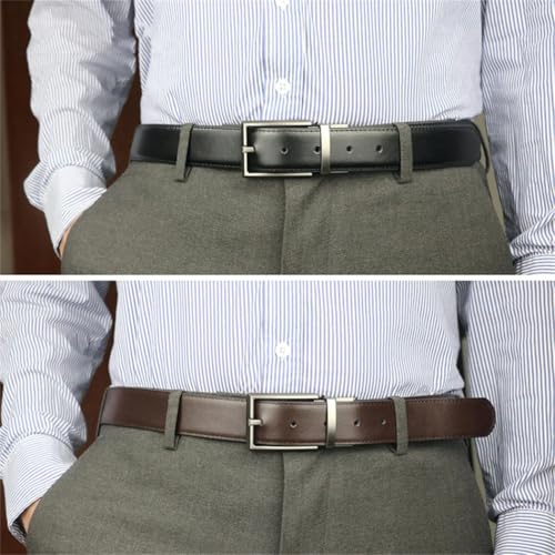 Men's Reversible Leather Dress Belt Metal Pin Rotated Buckle Fashion Male Waistband3