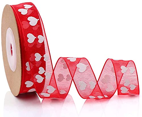 ANCLLO 6 Rolls Valentine's Day Ribbons Printed Heart Ribbons Craft Satin Ribbons for Gift Wrapping DIY Supplies - Image 3
