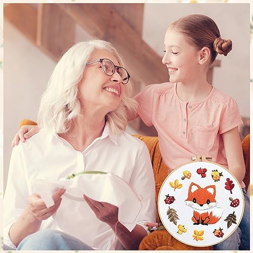 Image of Louise Maelys Fox Embroidery Kit for Beginner, Animal Cross Stitch Kit | DIY Full Range Easy Needlepoint With Stamped Animal Pattern, Hoop, Threads, Needles And Instructions For Adults DIY Craft