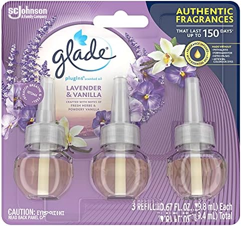 Glade PlugIns Refills Air Freshener, Scented and Essential Oils for Home and Bathroom, Lavender & Vanilla, 2.01 Fl Oz, 3 Count