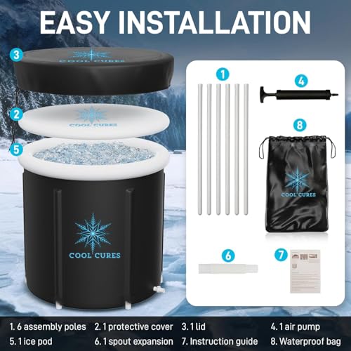 Coolcures Portable XL Ice Bath Tub - 105 Gal Ice Plunge Tub for Athletes, Recovery & Hot/Cold Therapy - Easy Setup Cold Plunge Tub with Lid & 5-Layer Insulation - Fast Drainage Inflatable Ice Bath