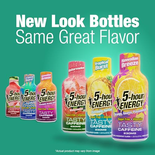 Image of 5-hour ENERGY VARIETY PACK Hawaiian Breeze, Tropical Burst & Watermelon Flavors, 30 Count, 1.93 Fl Oz Energy Shot, Extra Strength, Amino Acids, B Vitamins, Sugar Free and Zero Calories