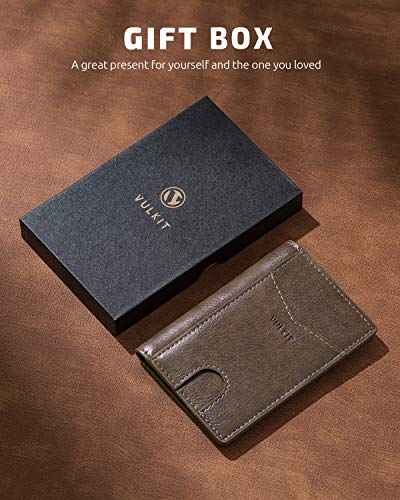 Image of VULKIT Bifold Front Pocket Slim Wallet RFID Blocking Minimalist Thin Leather Credit Card Holder Wallet for Men and Women Mocha