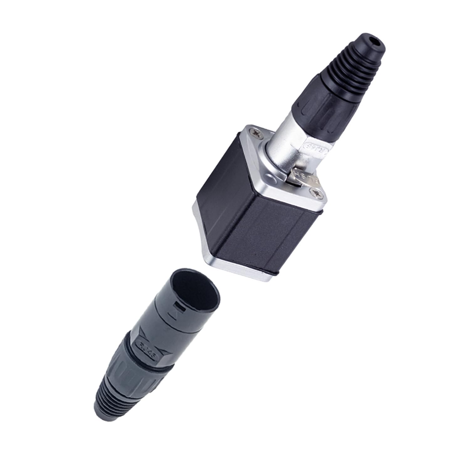 Tactical Ethernet Coupler Black & Silver, RJ45 Cable Connector Extender for CAT5 CAT6, for Stage Lighting Industrial Network