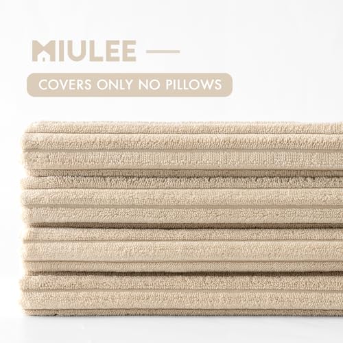 Image of MIULEE Boho Farmhouse Throw Pillow Covers 18x18 Inch Set of 4 Mordern Nordic Cushion Covers Soft Corduroy Spring Home Decor for Couch Bed Sofa Living Room Beige