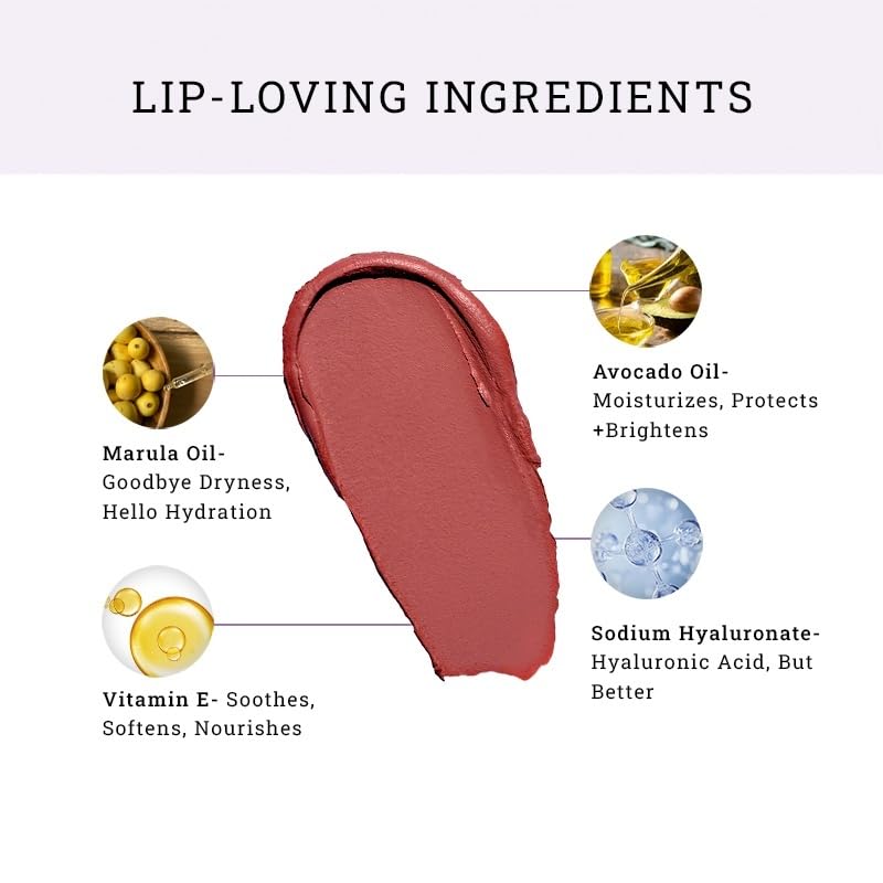 Image of HD Matte Lipstick, Transfer-Proof Makeup, Sweet Swagger, 4.2g | Hyaluronic Acid & Marula Oil Formula, All-Day Wear, One-Glide Application With Rich Colour Payoff, Vegan & Paraben Free
