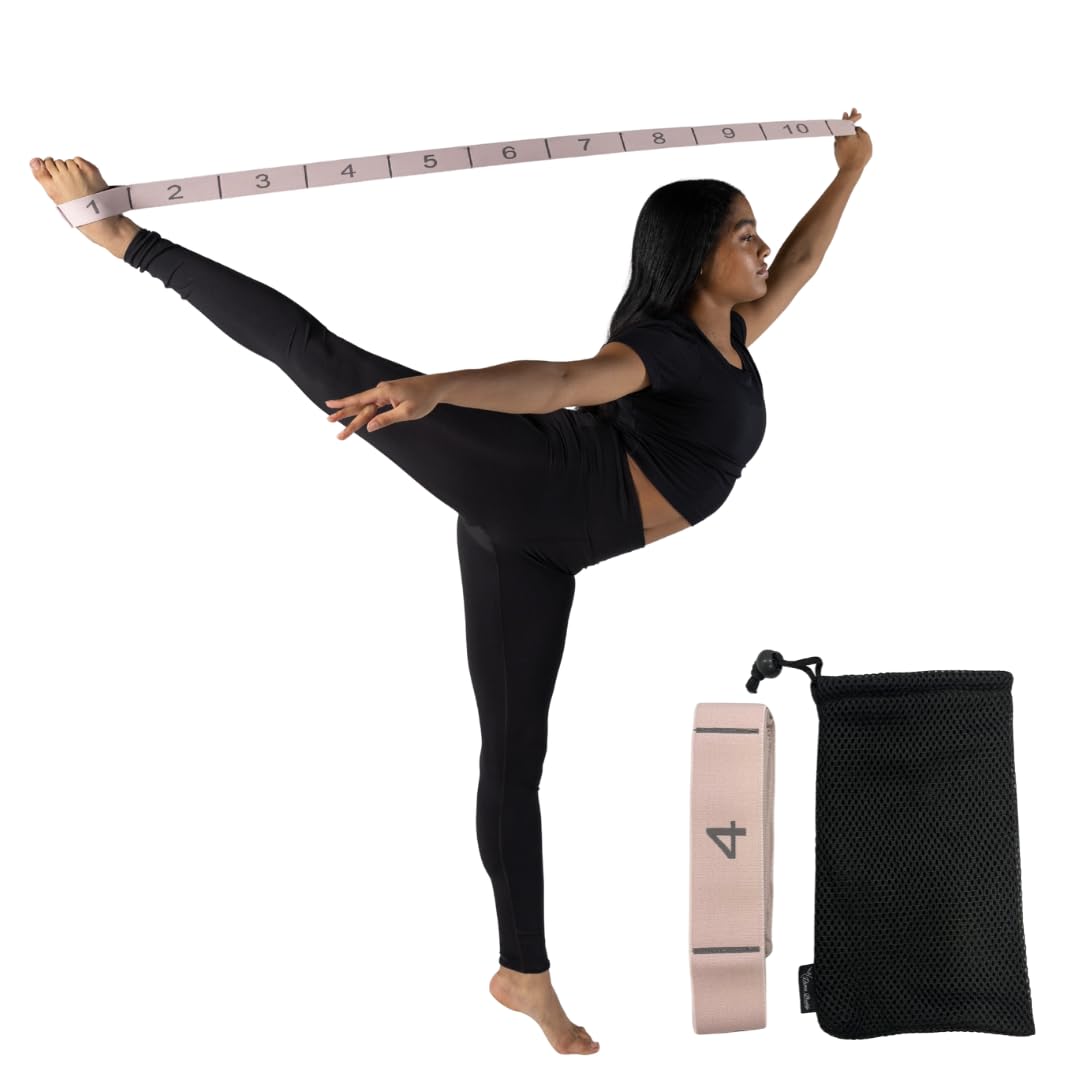 Fabric Looped Exercise Band – 11 Built-in Loops for Hands & Feet – Soft, Non-Slip Stretch & Resistance Training Strap – Includes Carry Bag (Pink)