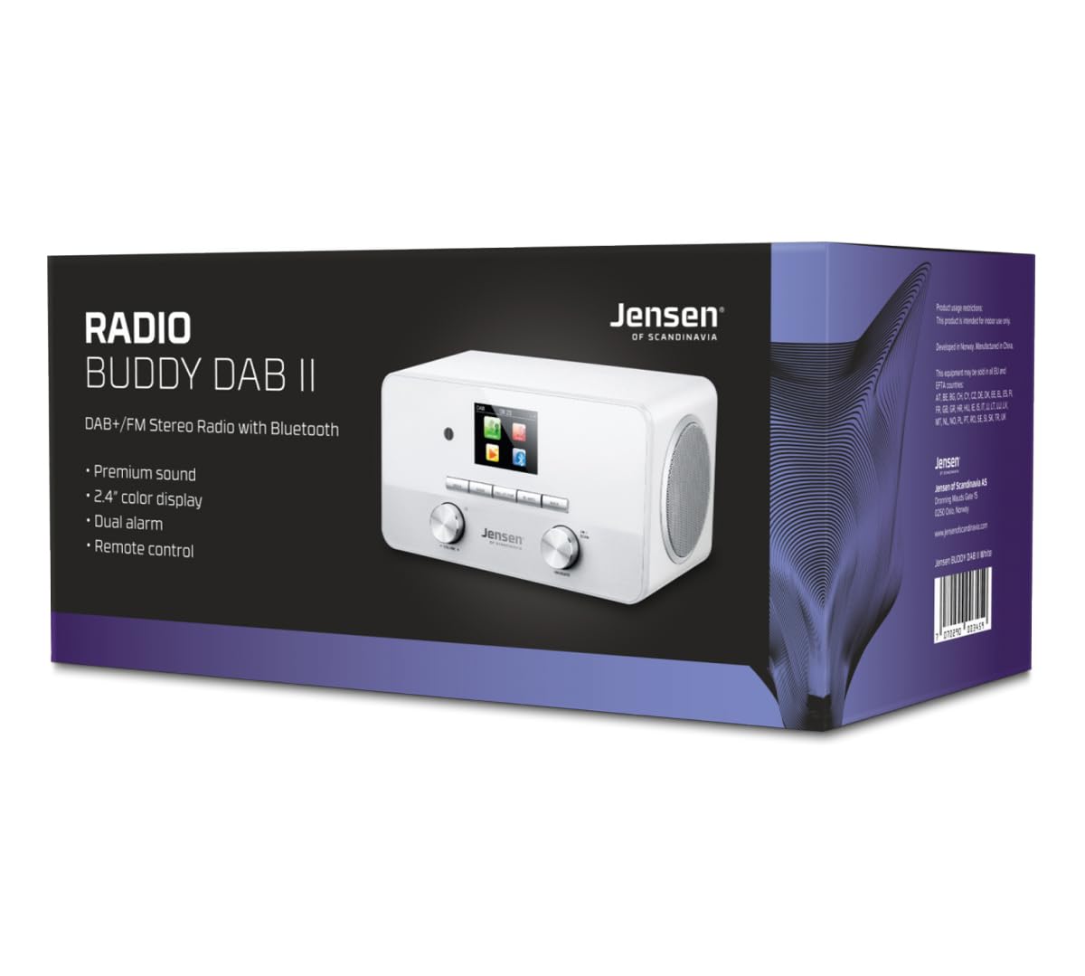 Jensen Buddy DAB II Radio | Kompaktes Digitalradio DAB+/FM, Smarter Bluetooth-Lautsprecher mit vollem Klang und Fernbedienung | Weiß
