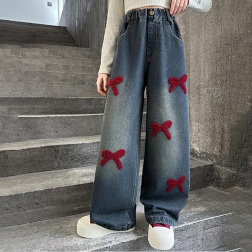 Cute Bow Jeans for Teens Girls Oversized Loose Wide Leg Baggy Denim Pants High Waisted Trousers Kids 2025 Trendy2