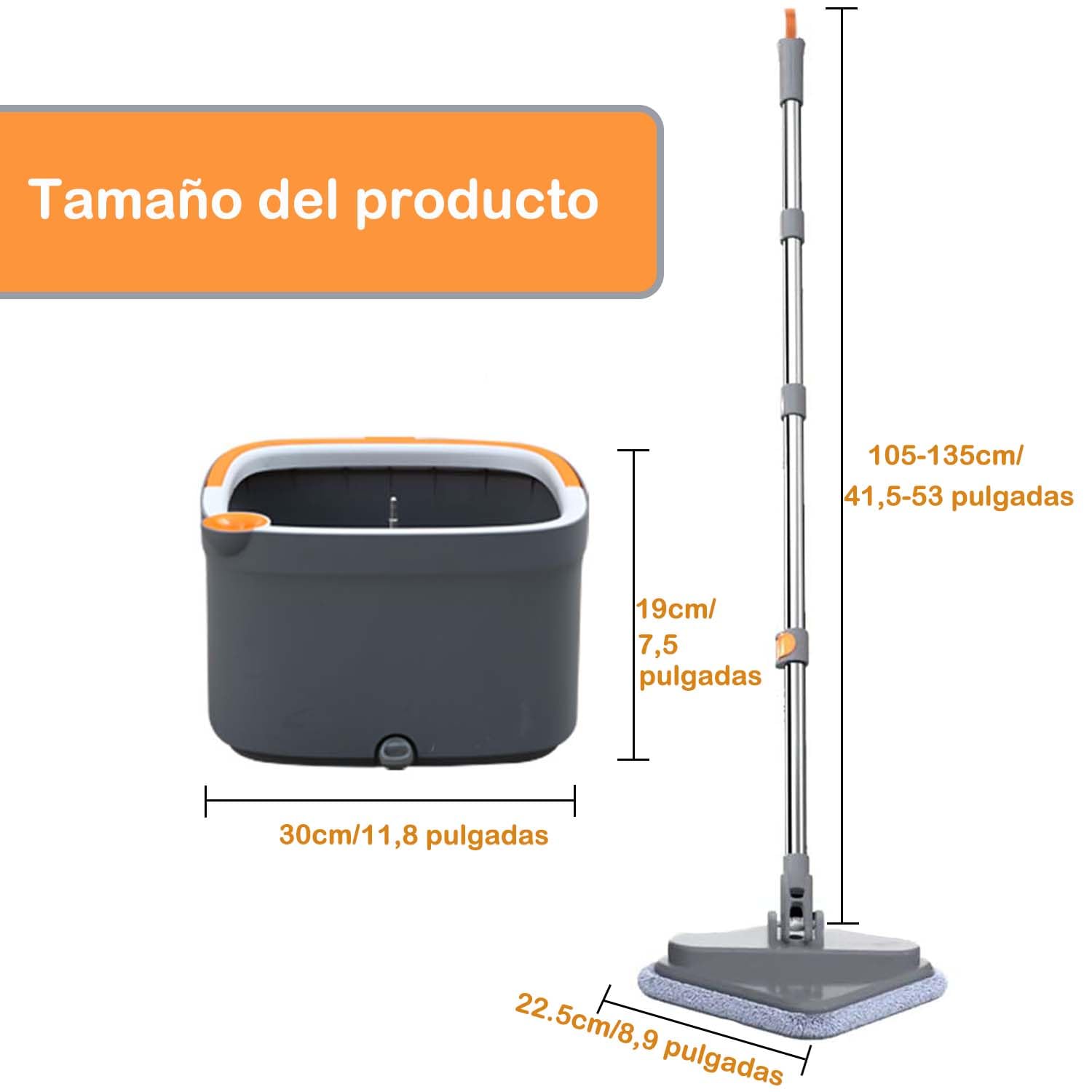 Juego de Fregona Giratoria y Cubeta con 6 Almohadillas de Reemplazables de Microfibra con Sistema de Separación Automática de Agua Sucia y Limpia Cabeza de Fregona Giratoria Autoescurrido