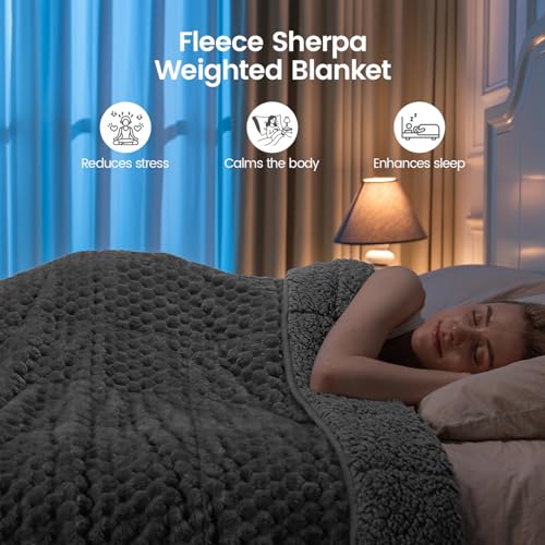 Image of Super Fuzzy Soft Fleece Sherpa Weighted Blanket 15 lbs for Adults, 3D Imitation Turtle Shell Luxury Weighted Throw for Better Sleep, Dual Sided Cozy Heavy Blankets for Couch Bed, Grey, 48 inch x 72 inch
