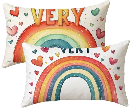 Cushion Covers 40 x 80 Pack of 2, Rainbow Sofa Cushion Covers Love Pillowcases 2 Pack, Velvet Rectangle Pillow Cases, Sofa Cushions with Invisible Zipper, Home Decoration, k-51