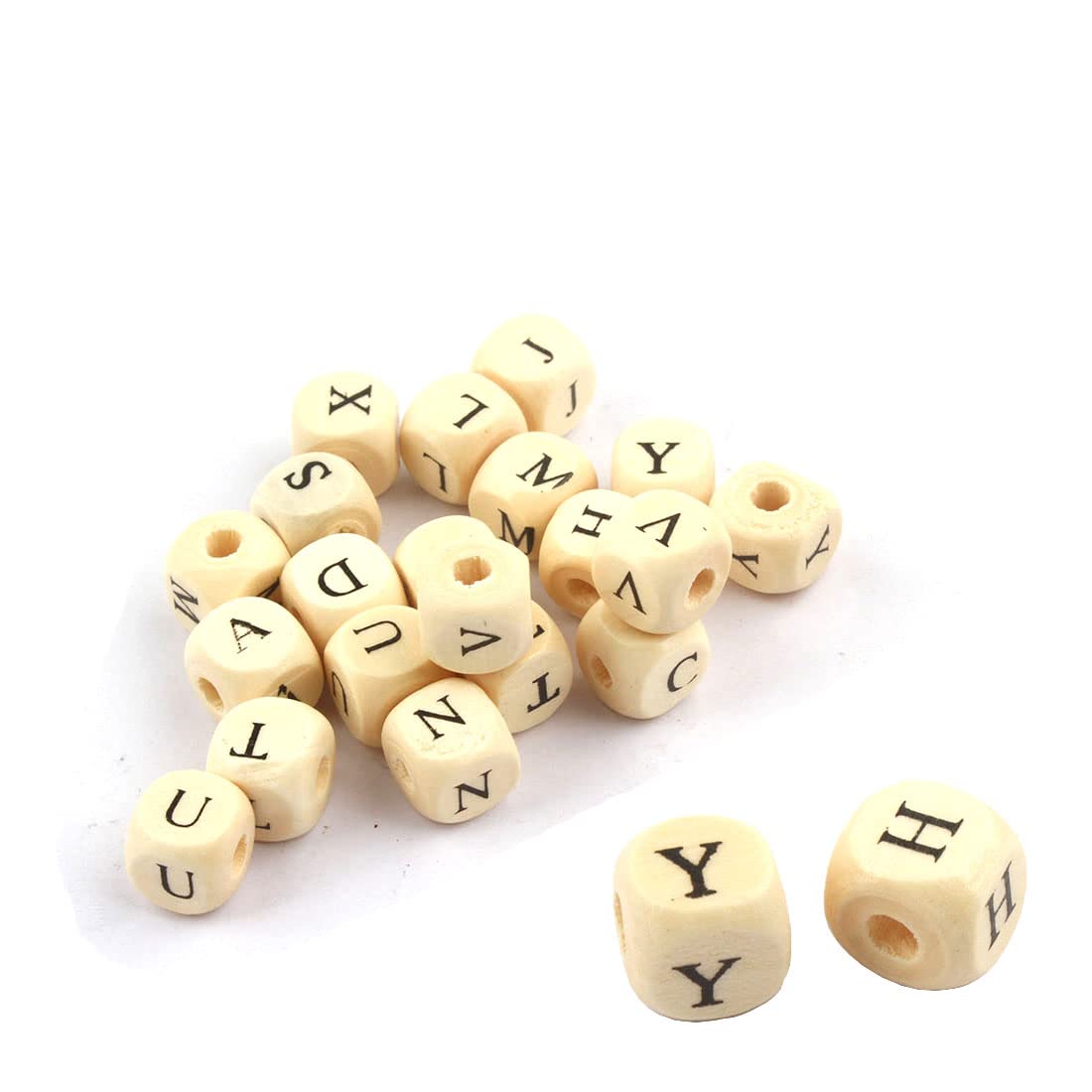 Perlin Perline in legno con lettere da 10 mm, cubo da 4 mm, foro da 4 mm, 100 pezzi, perline dell'alfabeto, ABC, fai da te, perline con nome, gioielli per bambini