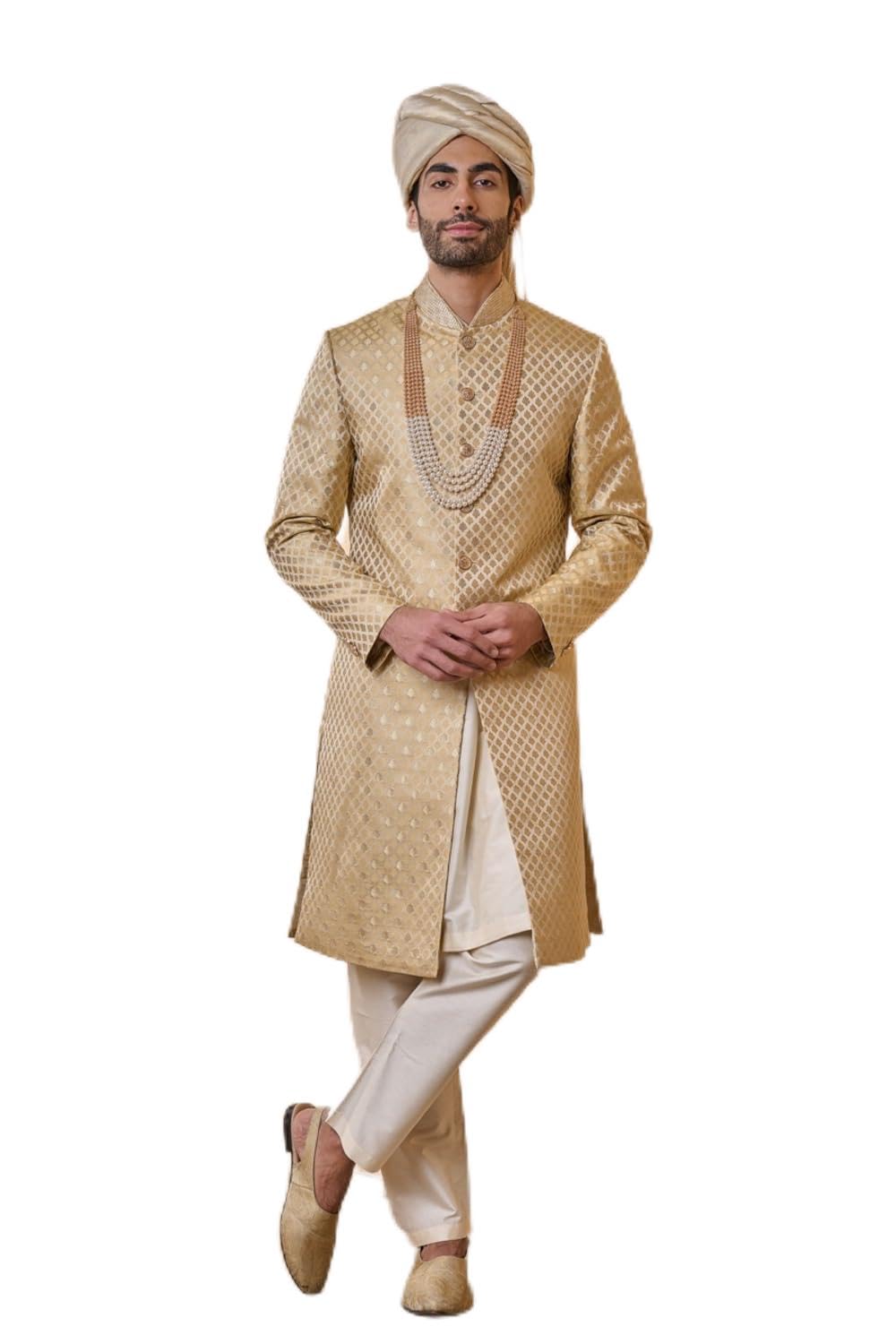tasva Gold Brocade Sherwani For Men-picture-47