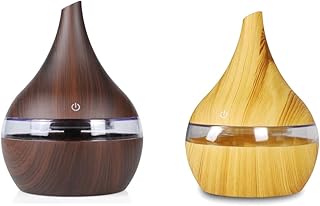 VizGiz 2 Pack Essential Oil Diffusers Mist Humidifier Cool Olive Aroma Whisper 300ml Wood Grain Aromatherapy Diffuser Spayer Air Freshener with 7 LED Lights for Bedroom Home Yoga SPA Car Office