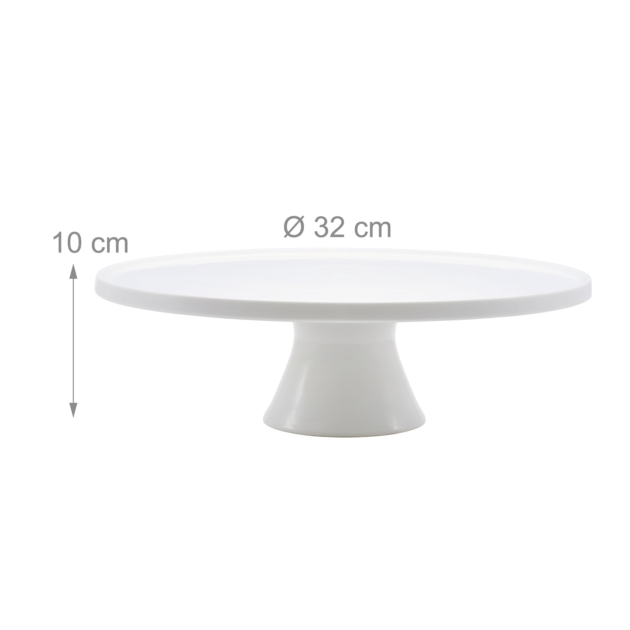 Relaxdays Tarta con pie de cerámica, bandeja redonda para servir, 10 x 32 cm, blanca