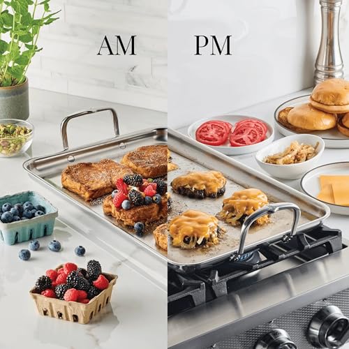 Image of Hestan Provisions Tri-Ply Stainless Steel Double Burner Griddle, 21x13-Inch, with Drip Drain, Induction Compatible