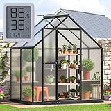 6×4FT Small Greenhouse, Walk in Green Houses for Outside and Garden Planting, Enhanced Aluminum Mini Greenhouse with Electronic Thermometers, Withstands Bad Weather to Protect Vegetable or Plants