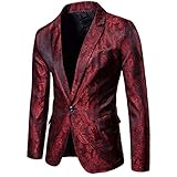 Cloudstyle Mens Slim Fit Paisley Suit Party Suit Jacket One Button Jacquard Sport Coat Burgundy