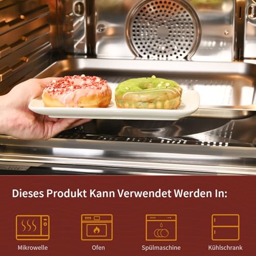 WishDeco Rechteckige Teller 6er Set, Servierplatte Klein 23x12 cm, Dessertteller Rechteckig Länglich, Servierteller Porzellan Weiß für Antipasti, Dessert, Kuchen, Sushi, Salat